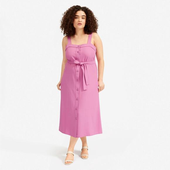 EVERLANE Japanese Goweave Button Up Picnic Midi Dress in Magenta Pink NWT US 10 - Picture 3 of 13